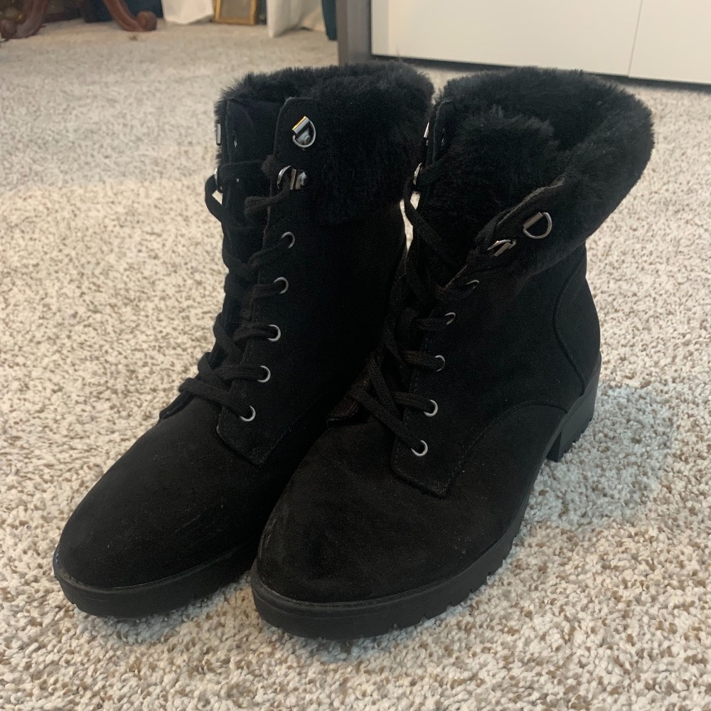 Women's Boots, Black, Faux Suede & Fur, Size 10